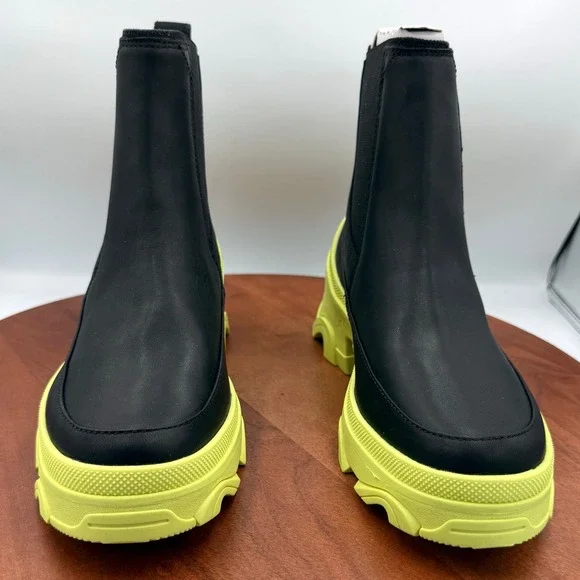 Sorel Brex Chelsea Waterproof Boot Black Tippet Neon Green W 8 Leather Gorpcore - Picture 3 of 11
